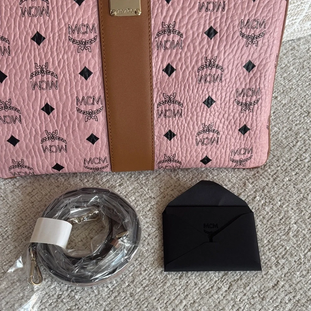 MCM Pink and Brown Monogram Pouch - Picture 2 of 3